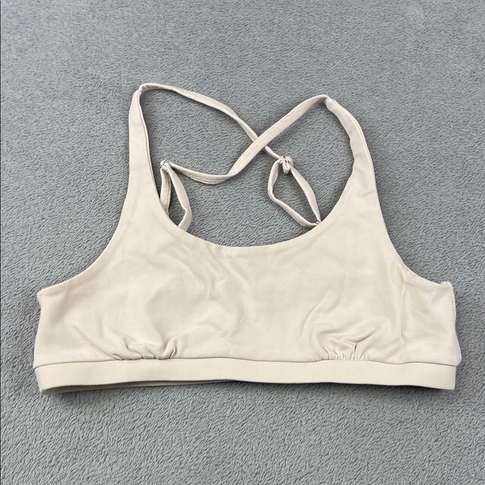 NEW MATE The Label S Organic Cotton Criss Cross Women's Cream Sports Bra